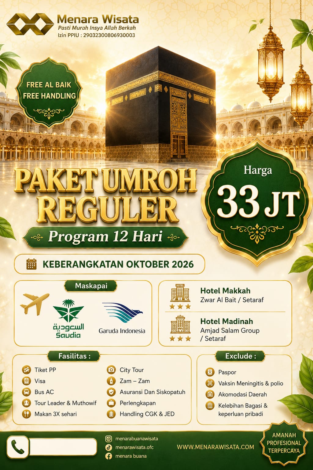 Umroh Reguler 12 Hari, Oktober 2026
