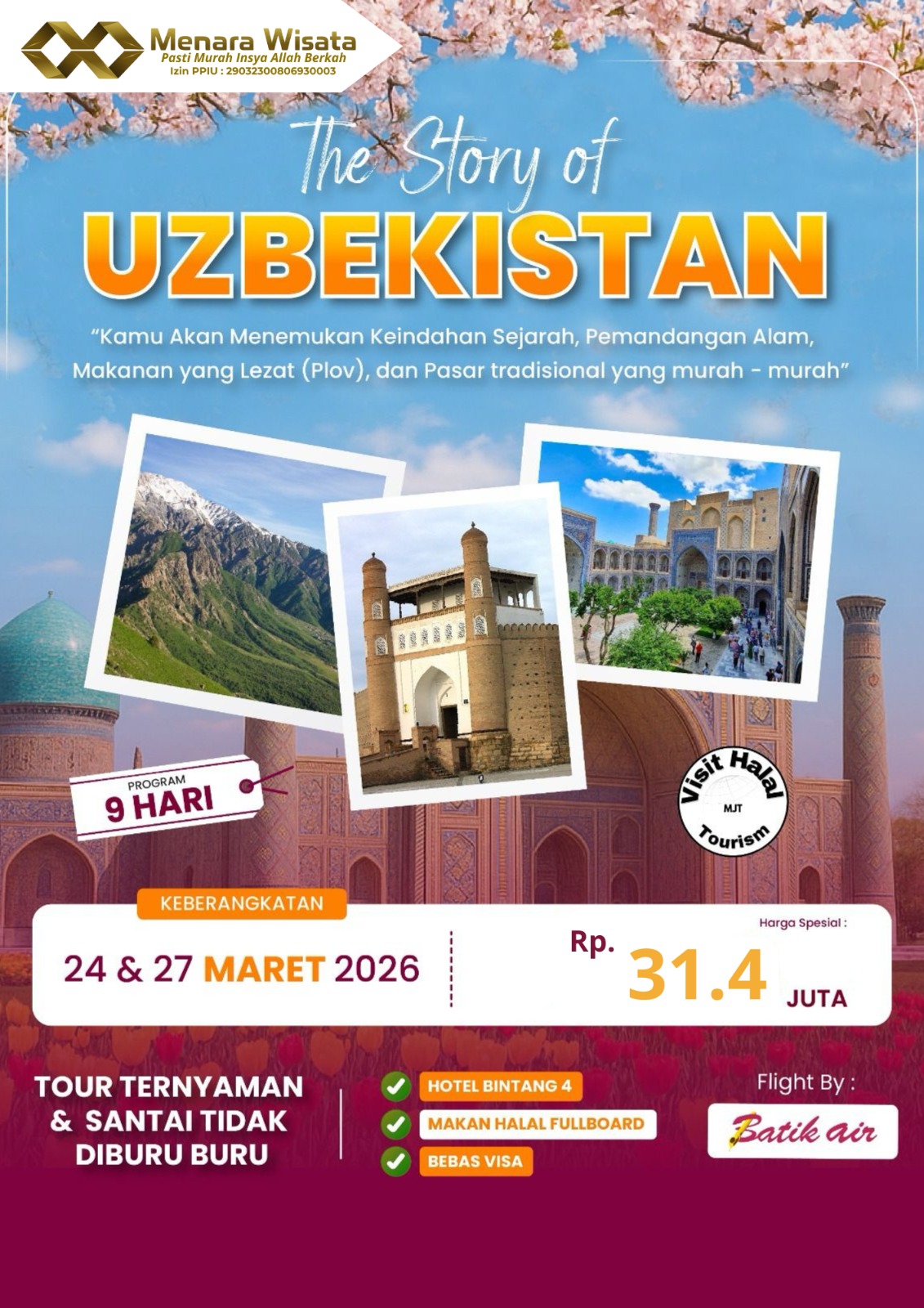 WISATA HALAL UZBEKISTAN 9 HARI MARET 2026